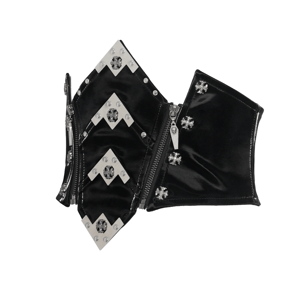 Gothic Corset Belt with Metal Cross Stud Details Trim