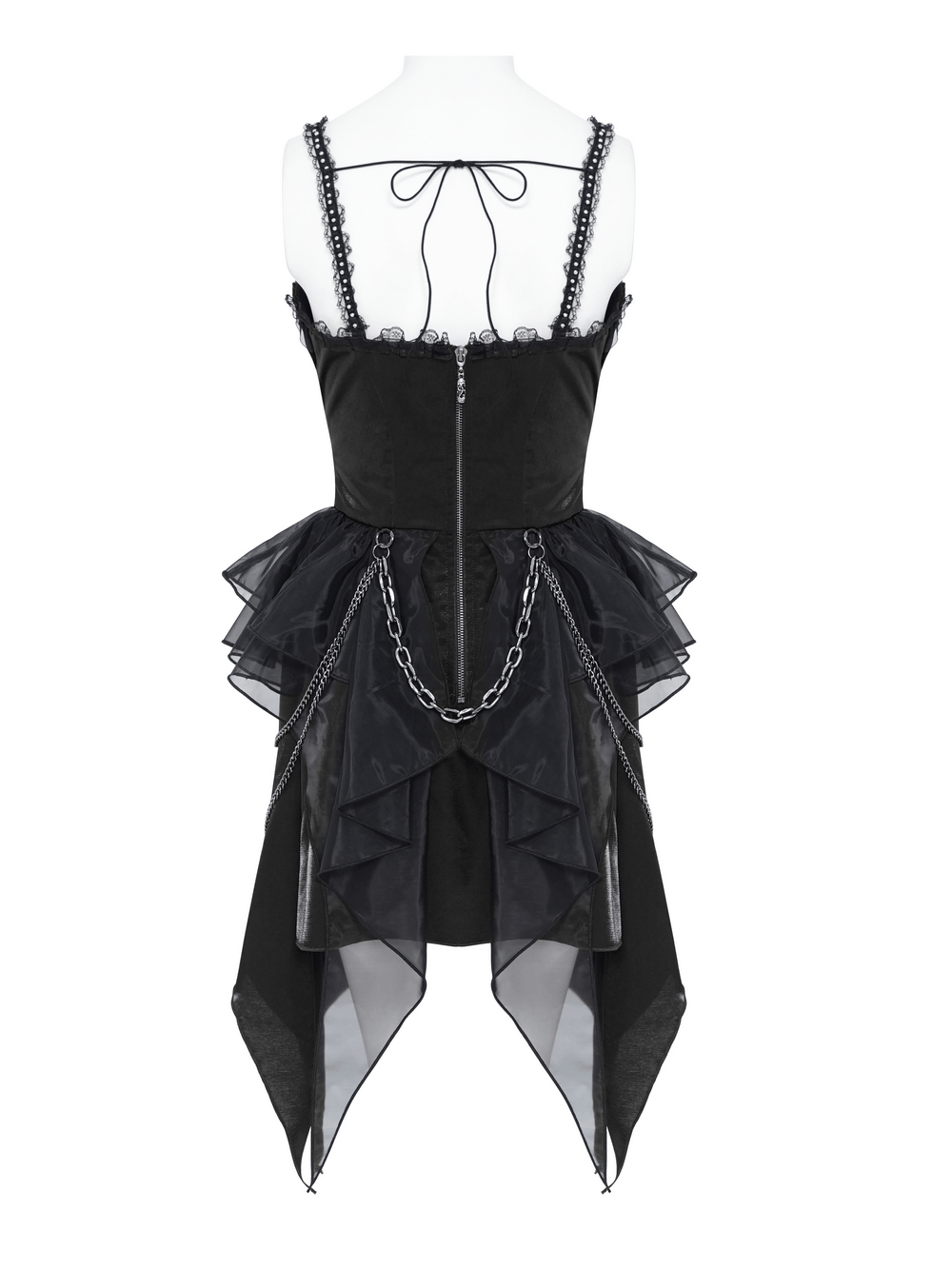 Gothic Corset Dress with Chains and Layered Tulle