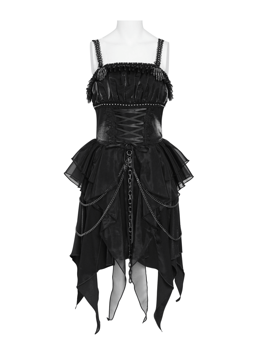 Gothic Corset Dress with Chains and Layered Tulle