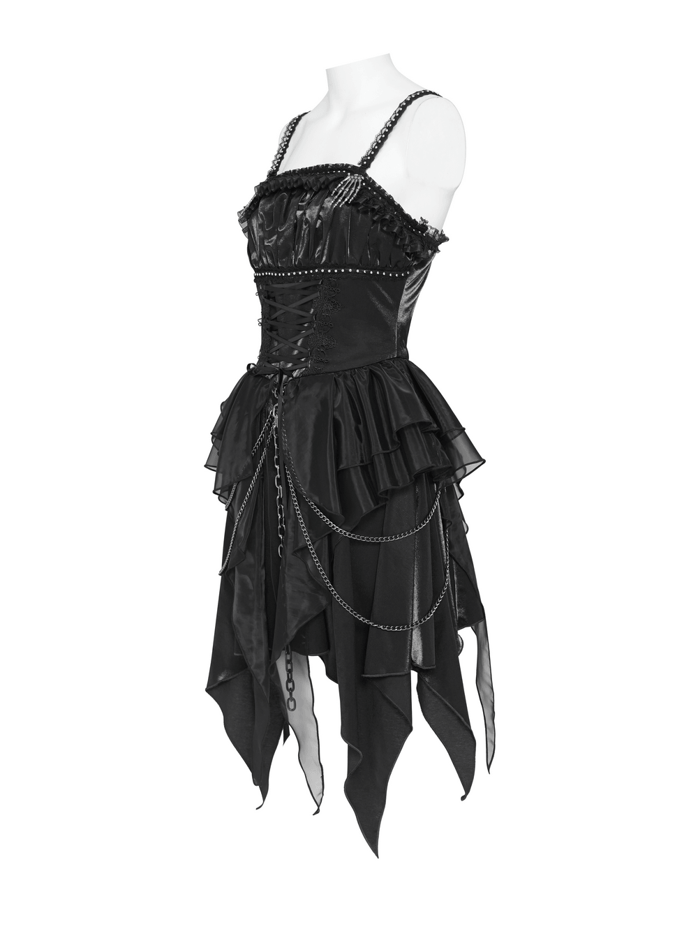 Gothic Corset Dress with Chains and Layered Tulle