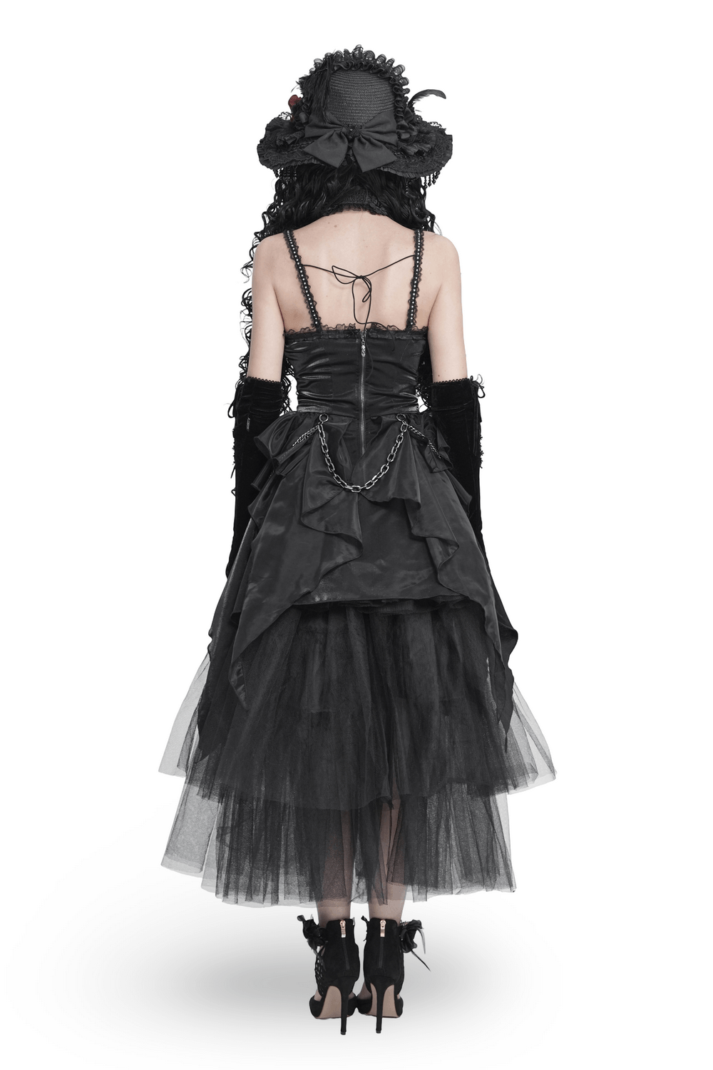 Gothic Corset Dress with Chains and Layered Tulle