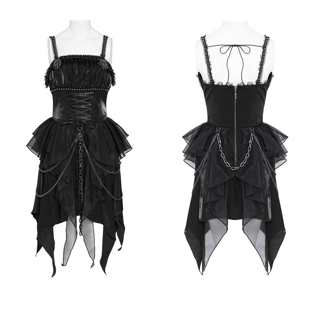 Gothic Corset Dress with Chains and Layered Tulle