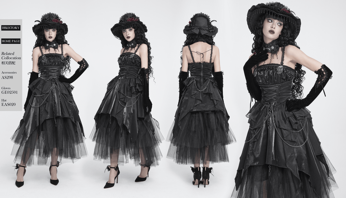 Gothic Corset Dress with Chains and Layered Tulle