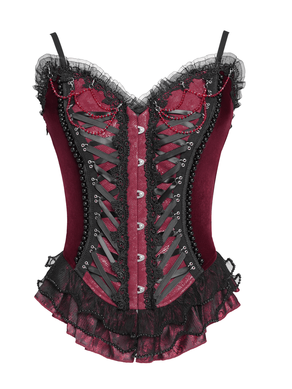 Gothic Corset with Lace Trim and Satin Ribbon Lacing