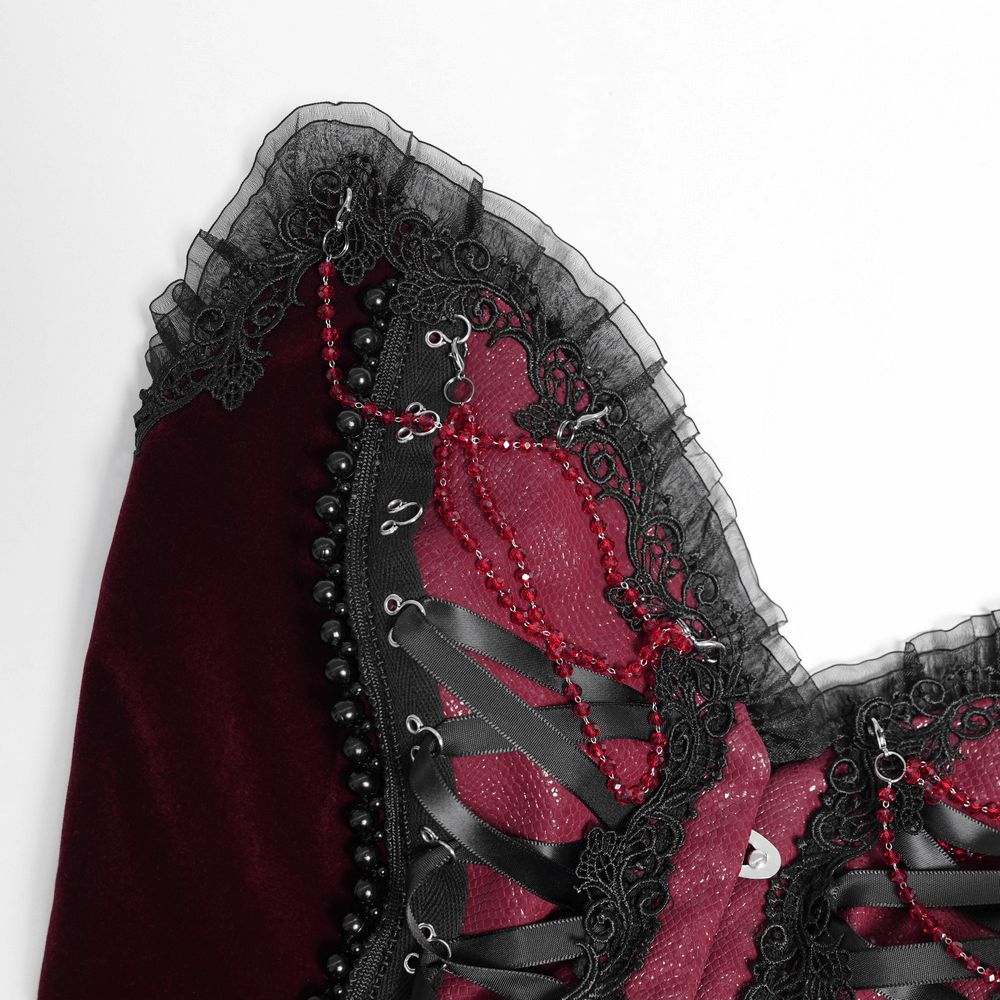Gothic Corset with Lace Trim and Satin Ribbon Lacing