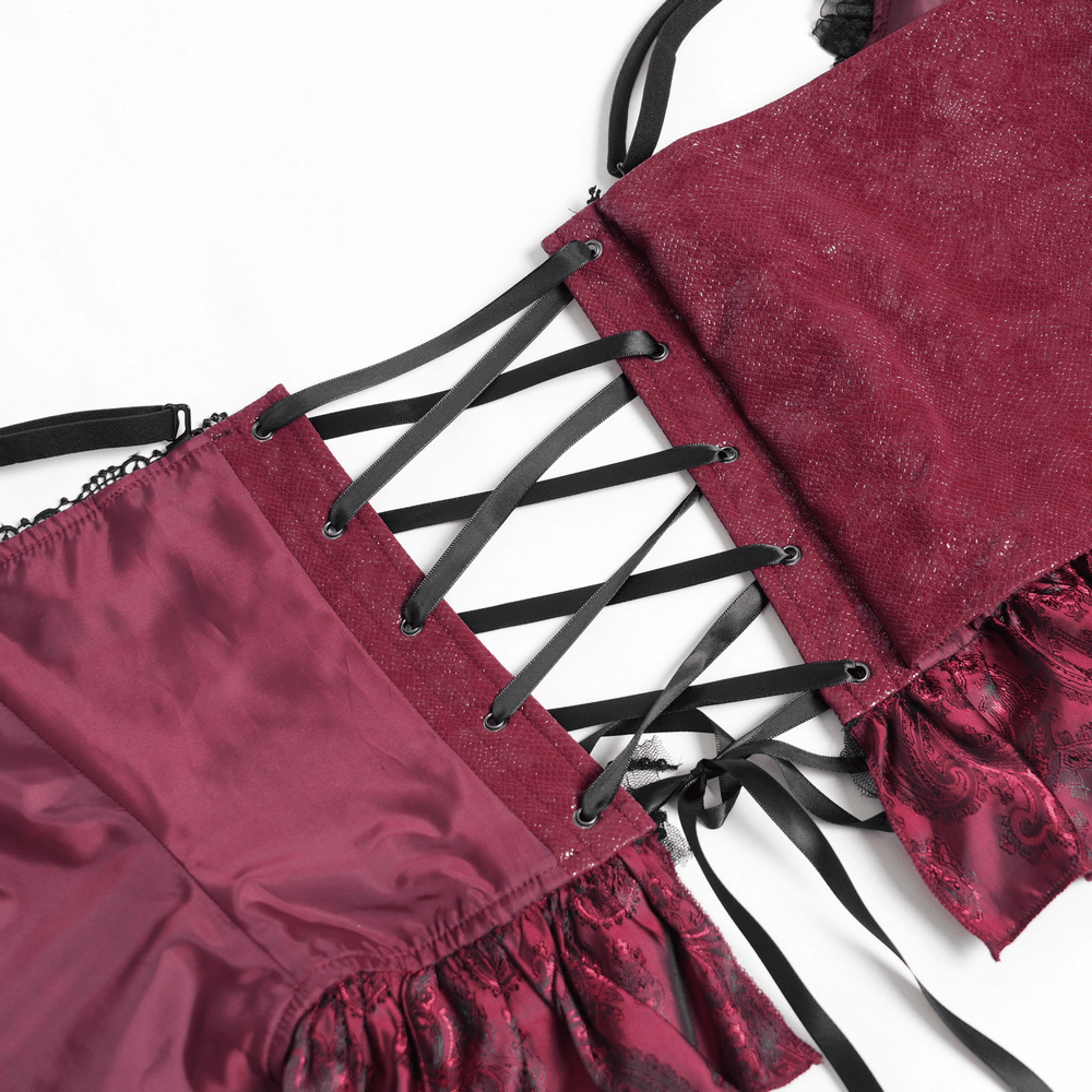 Gothic Corset with Lace Trim and Satin Ribbon Lacing