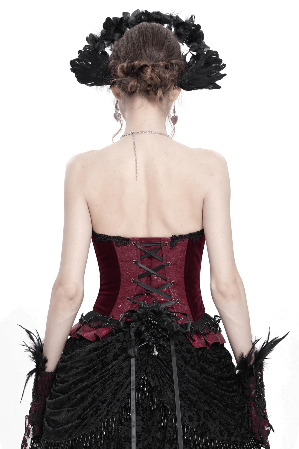 Gothic Corset with Lace Trim and Satin Ribbon Lacing