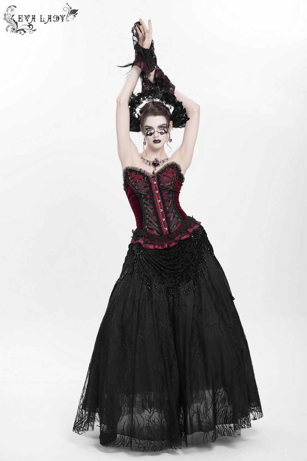 Gothic Corset with Lace Trim and Satin Ribbon Lacing