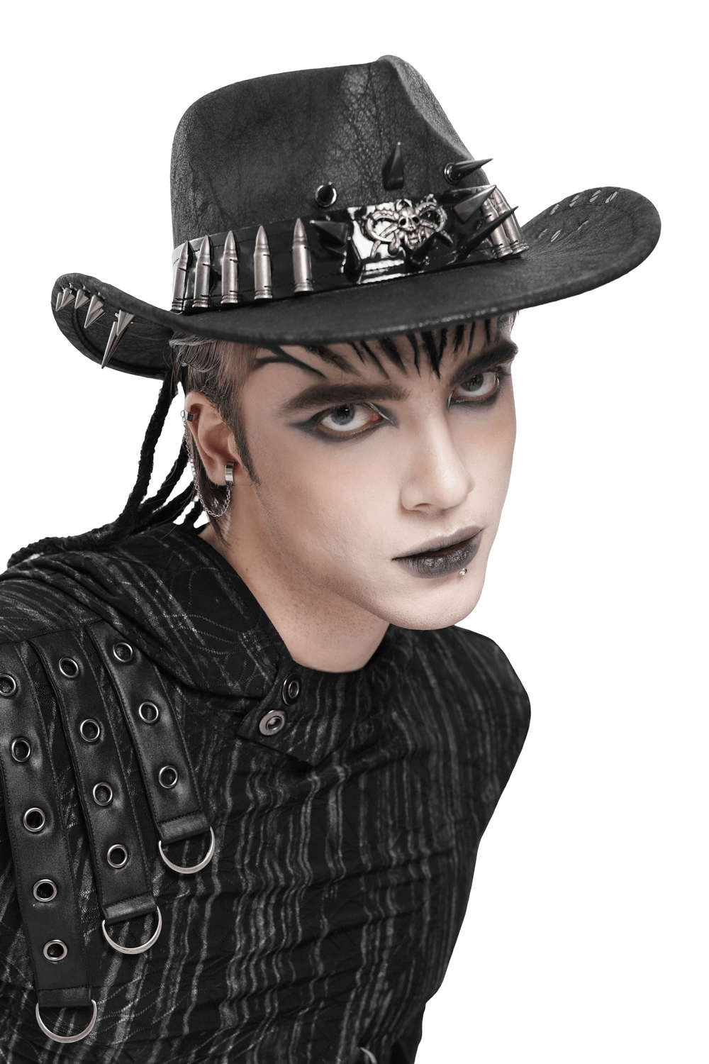 Gothic Cowboy Hat with Metal Bullets and Skull Design