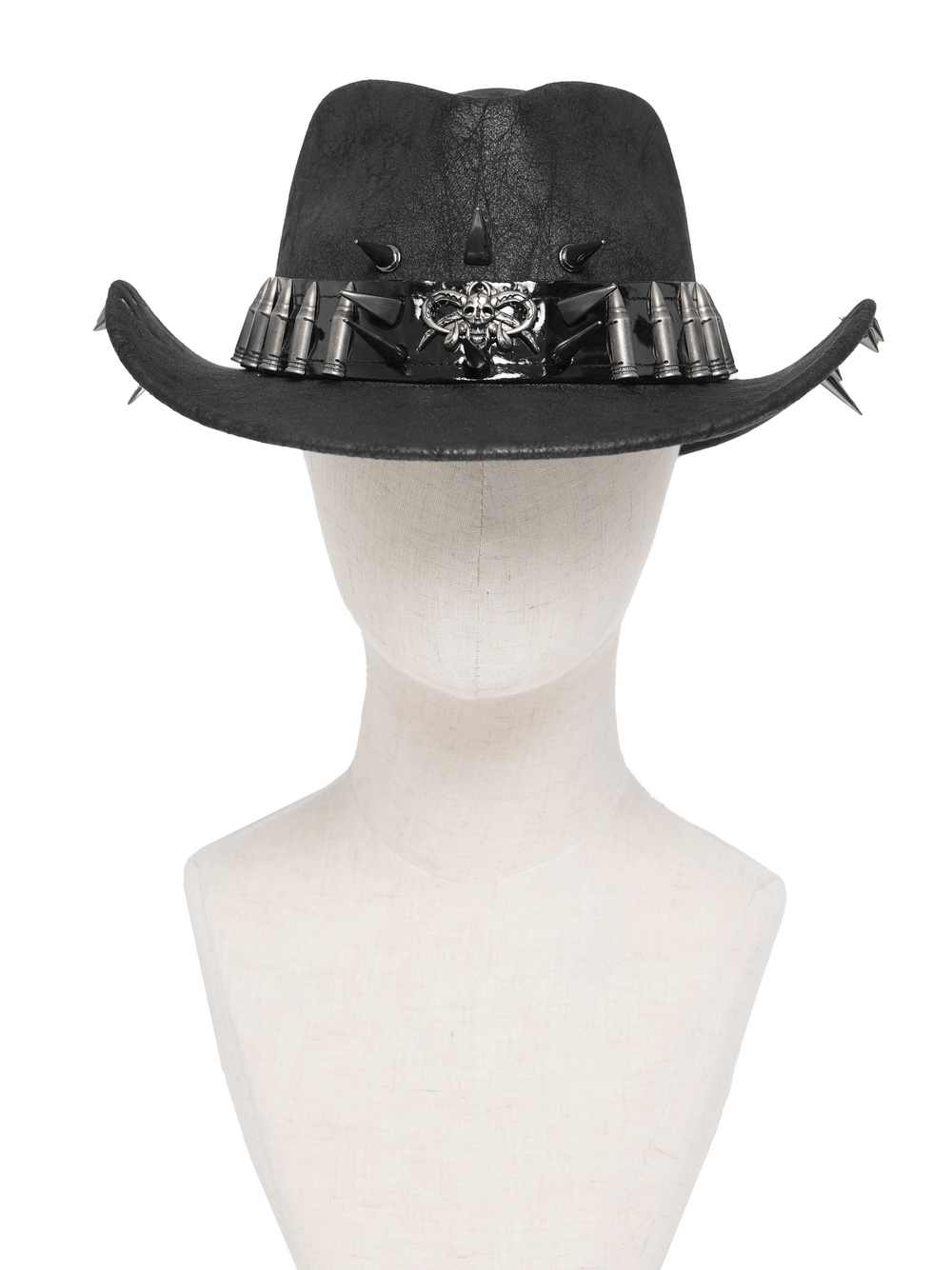 Gothic Cowboy Hat with Metal Bullets and Skull Design