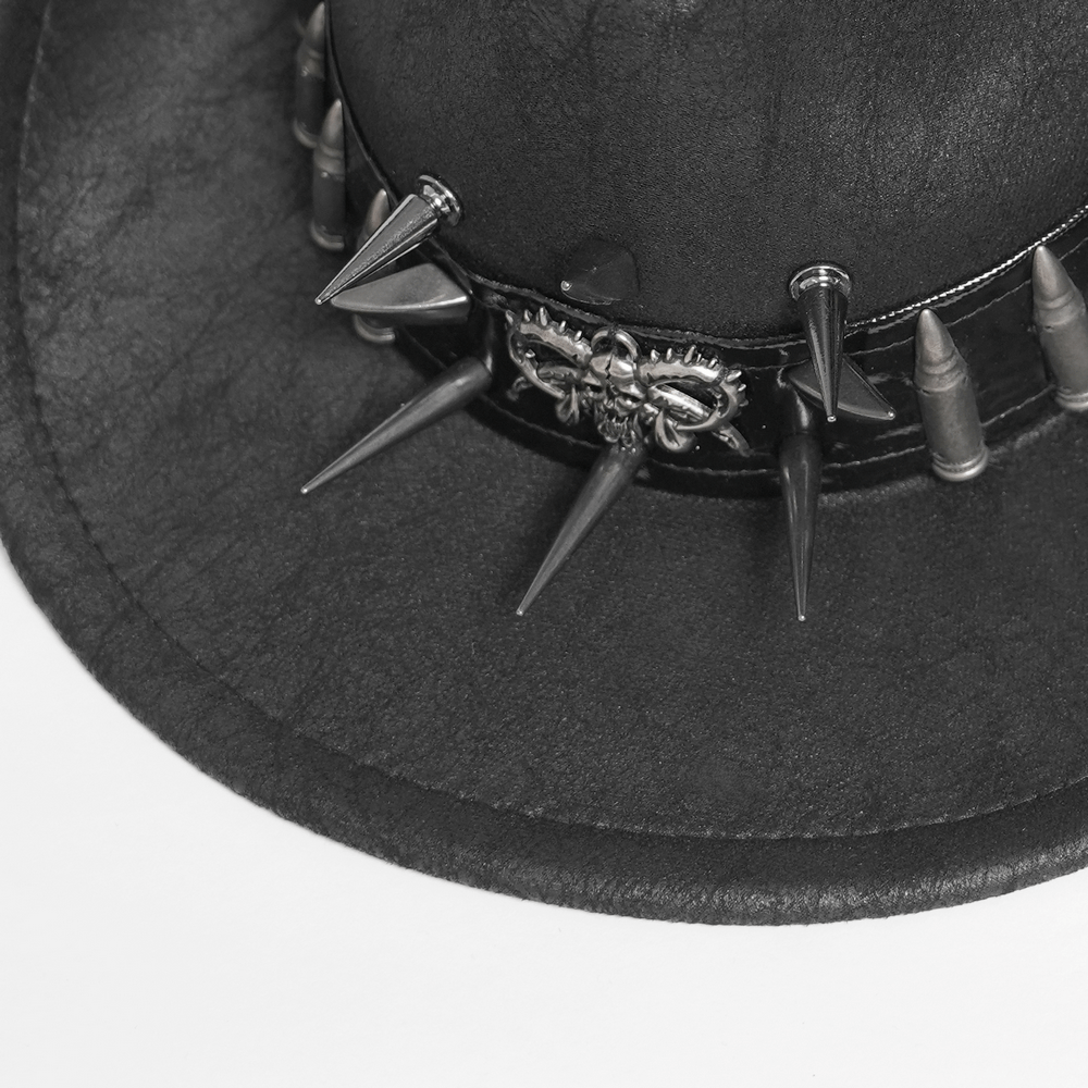 Gothic Cowboy Hat with Metal Bullets and Skull Design