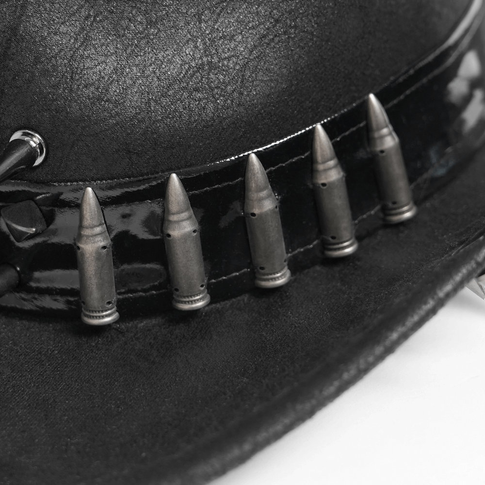 Gothic Cowboy Hat with Metal Bullets and Skull Design