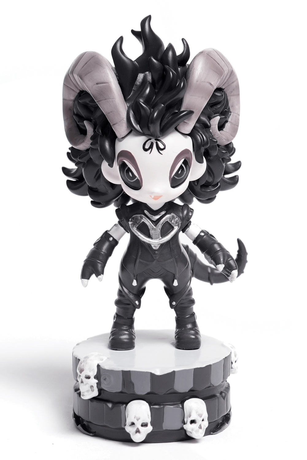 Gothic Demon Figure with Horns and Skull Base