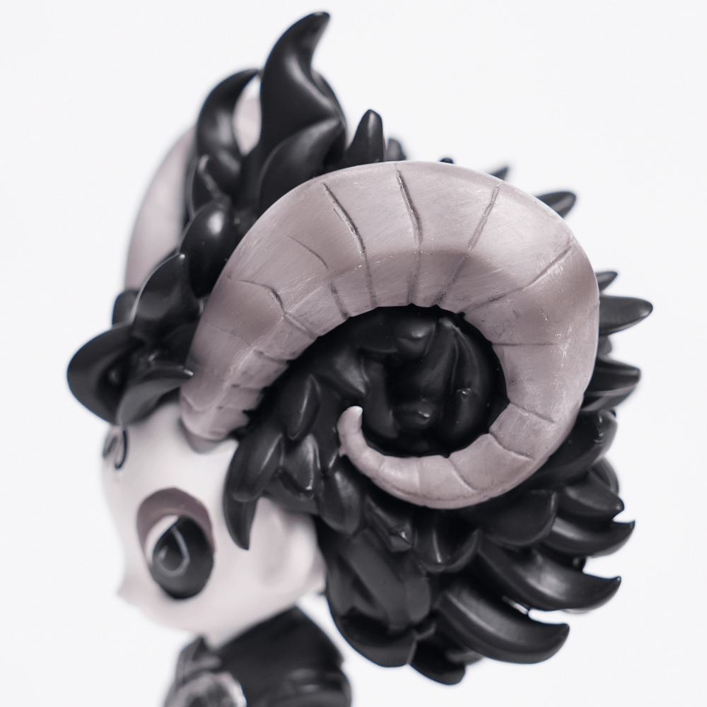 Gothic Demon Figure with Horns and Skull Base