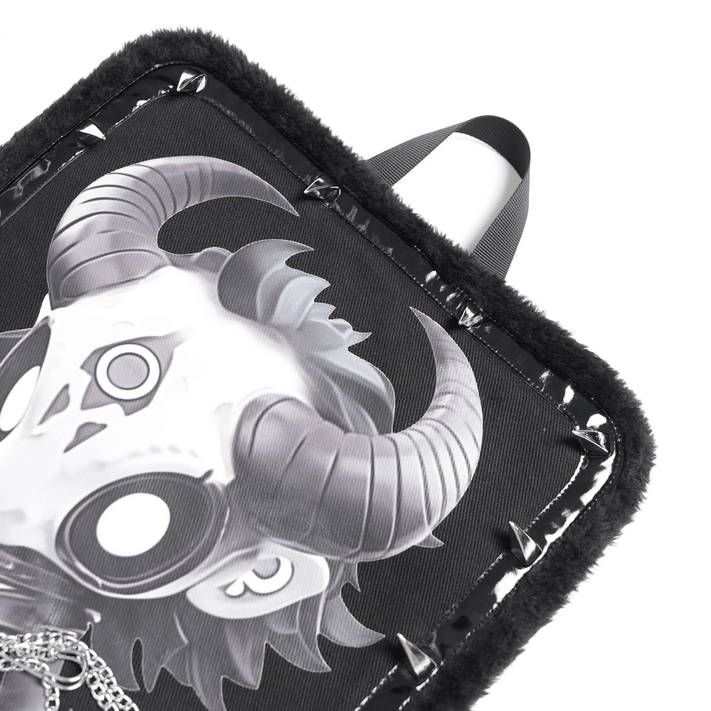 Gothic Demon Skull Backpack with Chains and Fur Trim