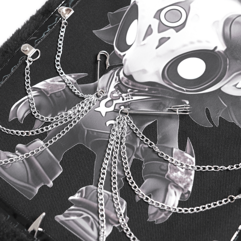 Gothic Demon Skull Backpack with Chains and Fur Trim