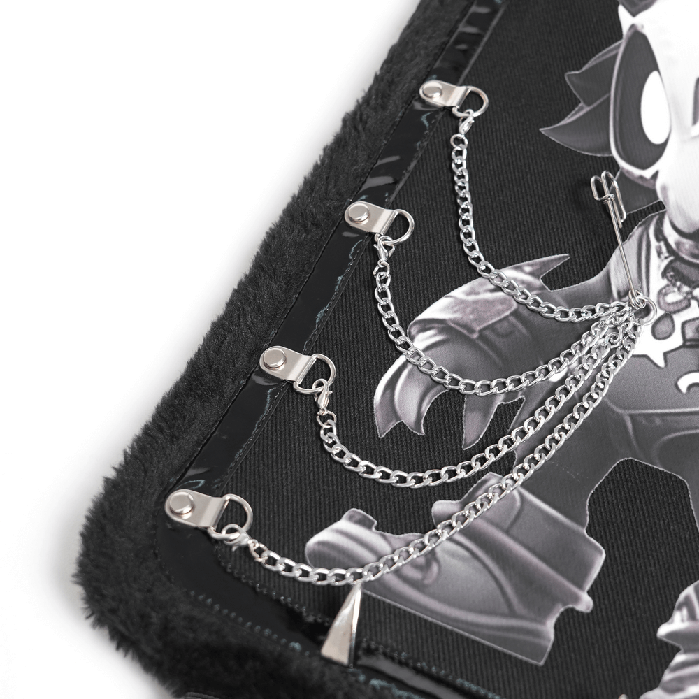 Gothic Demon Skull Backpack with Chains and Fur Trim