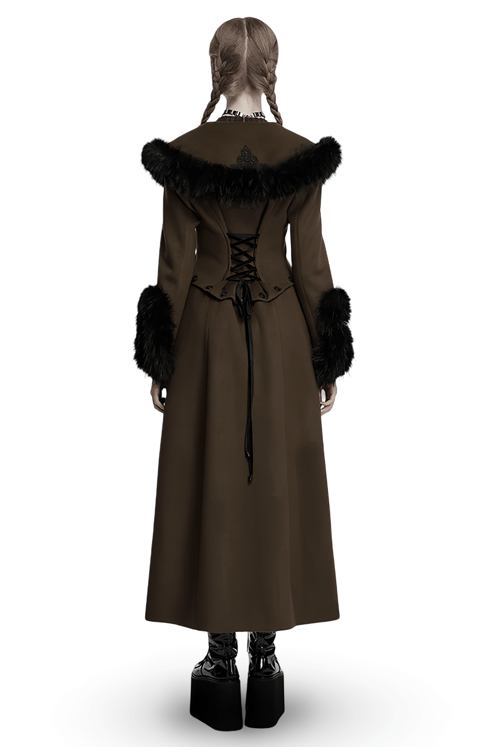 Gothic Detachable Two-Piece Woolen Coat with Fur Collar