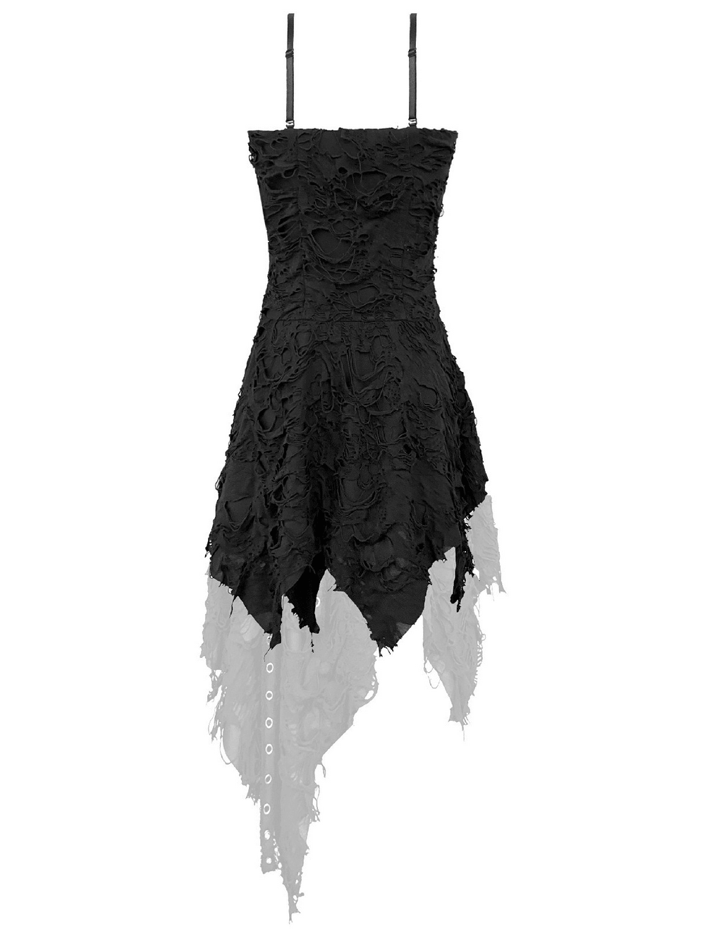 Gothic Distressed Asymmetric Dress with Double Buckle Straps