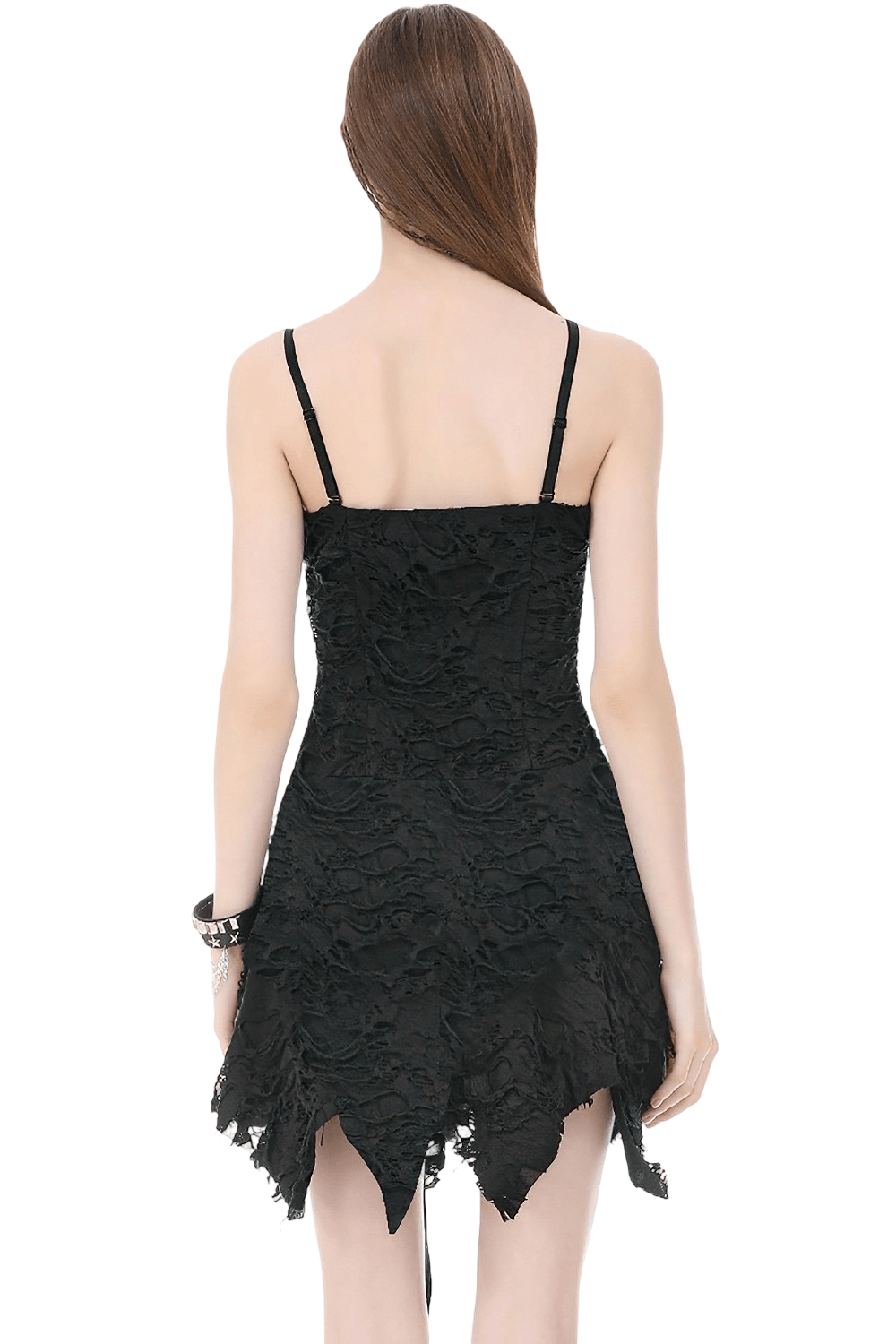 Gothic Distressed Asymmetric Dress with Double Buckle Straps