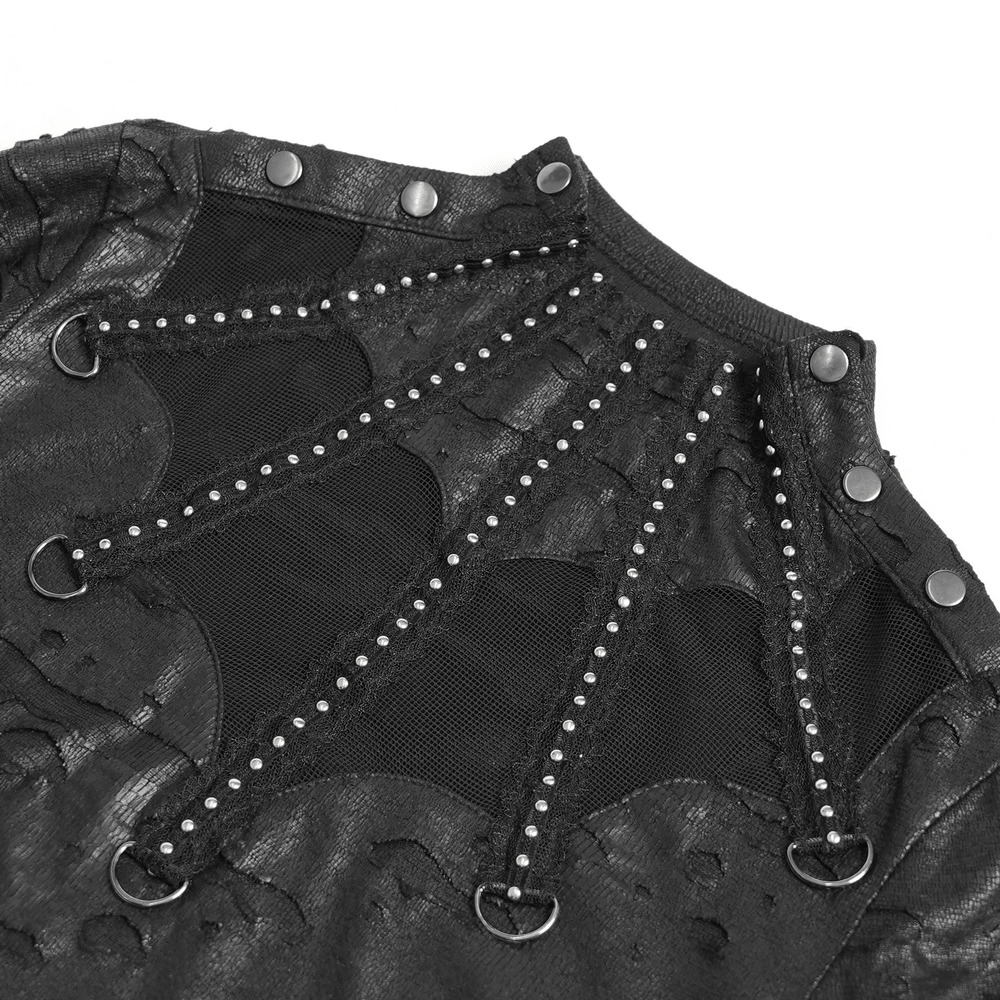 Gothic Distressed Mesh Top with Harness Ring Details