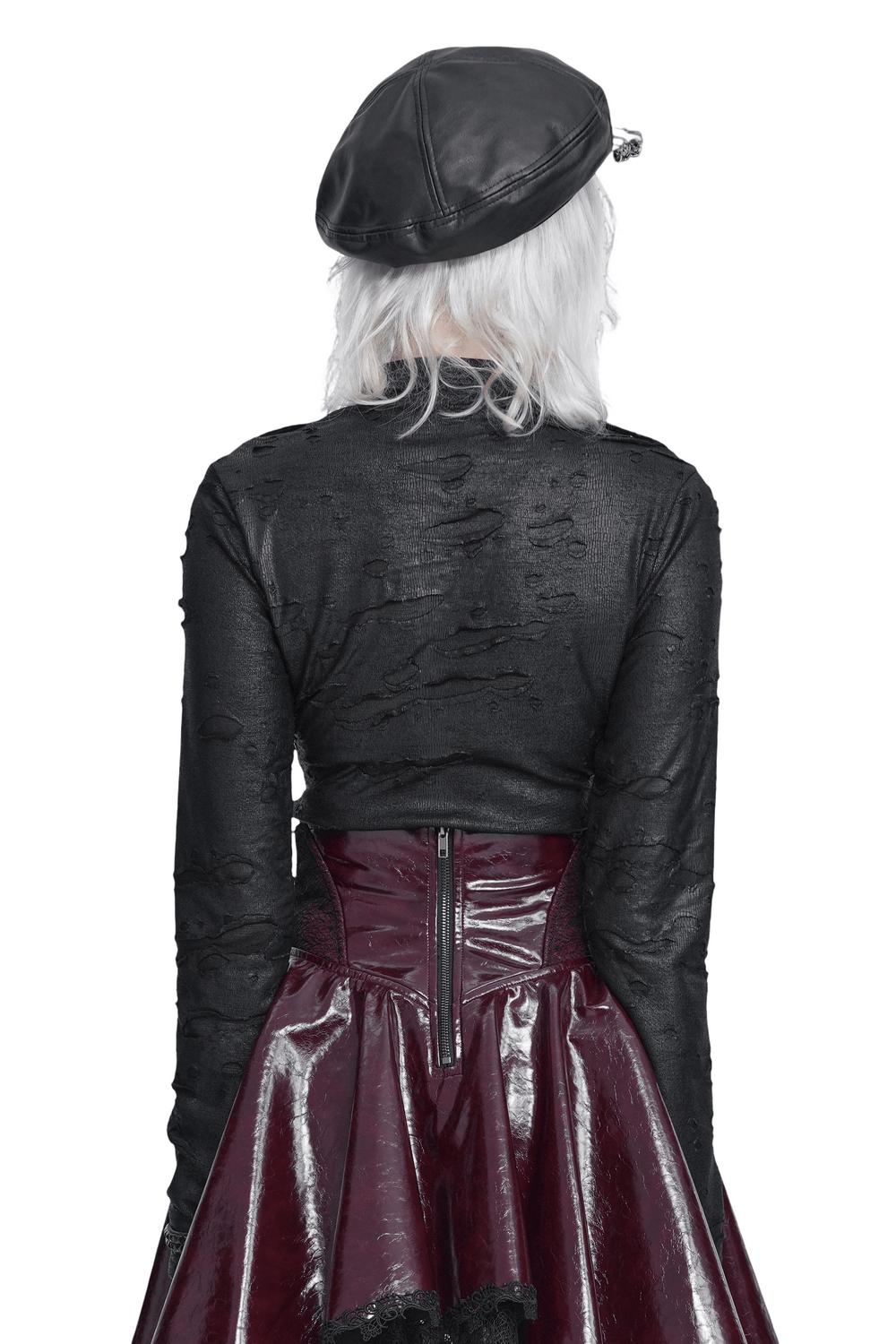 Gothic Distressed Mesh Top with Harness Ring Details