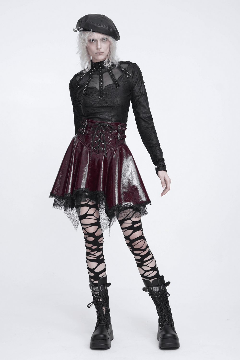 Gothic Distressed Mesh Top with Harness Ring Details
