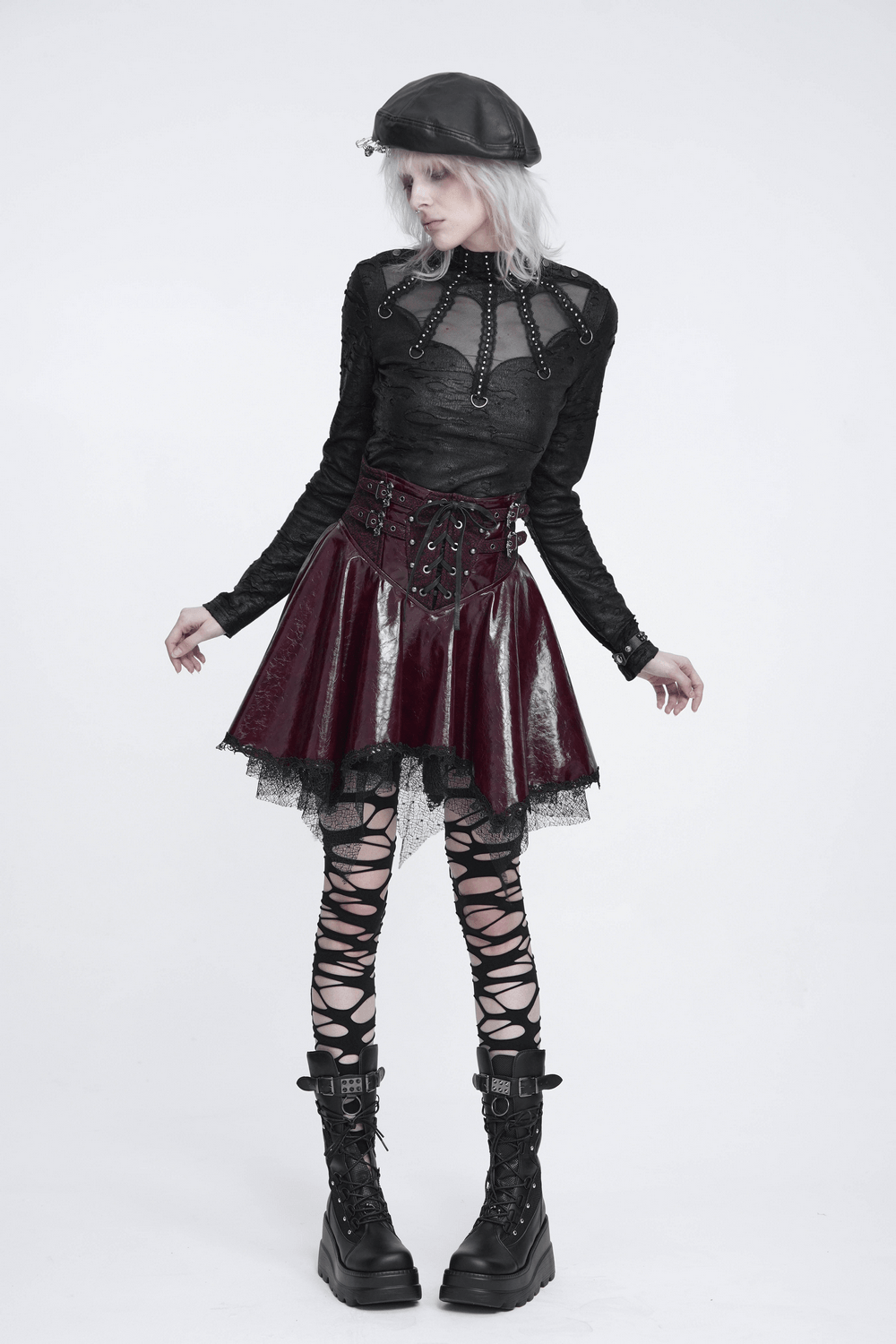 Gothic Distressed Mesh Top with Harness Ring Details