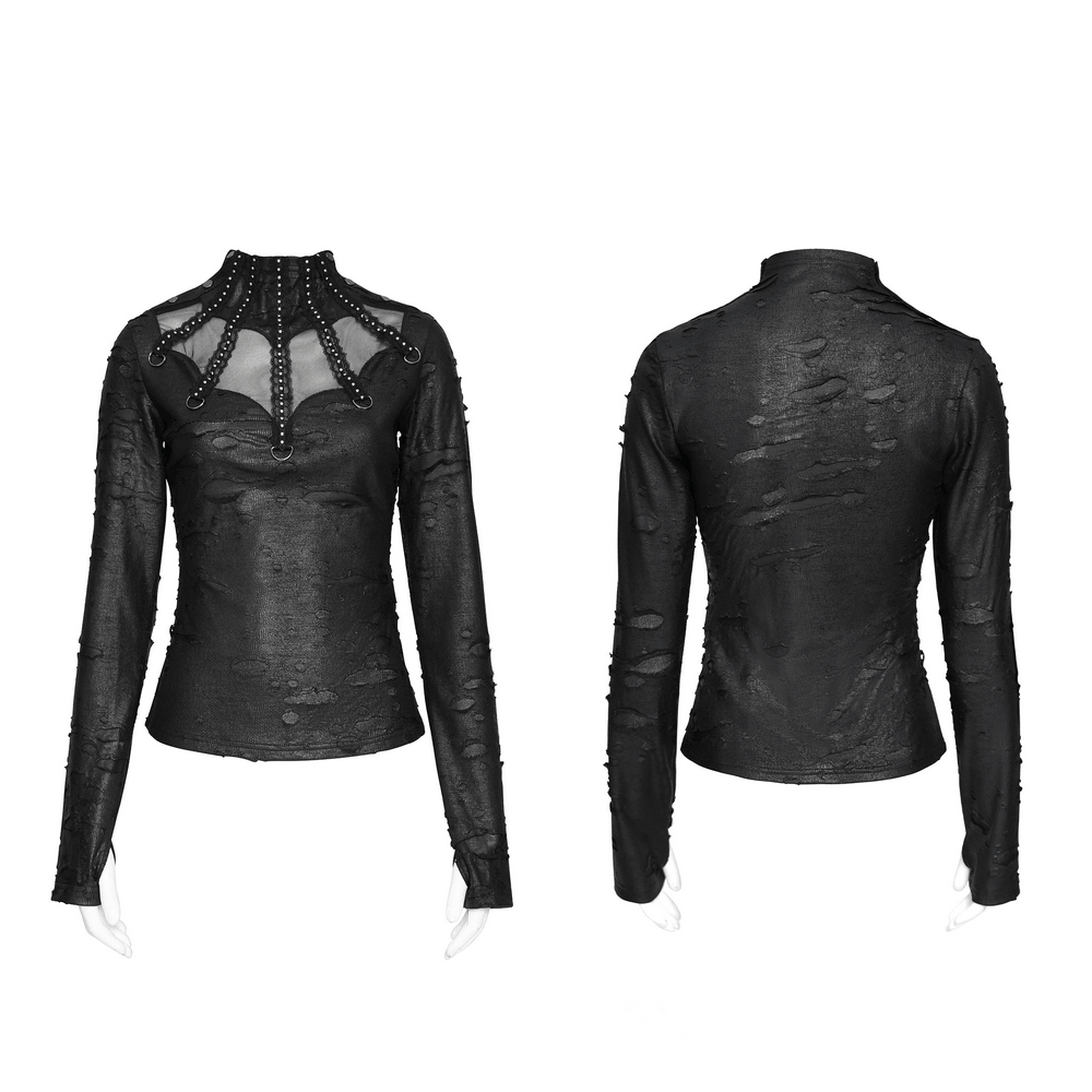 Gothic Distressed Mesh Top with Harness Ring Details
