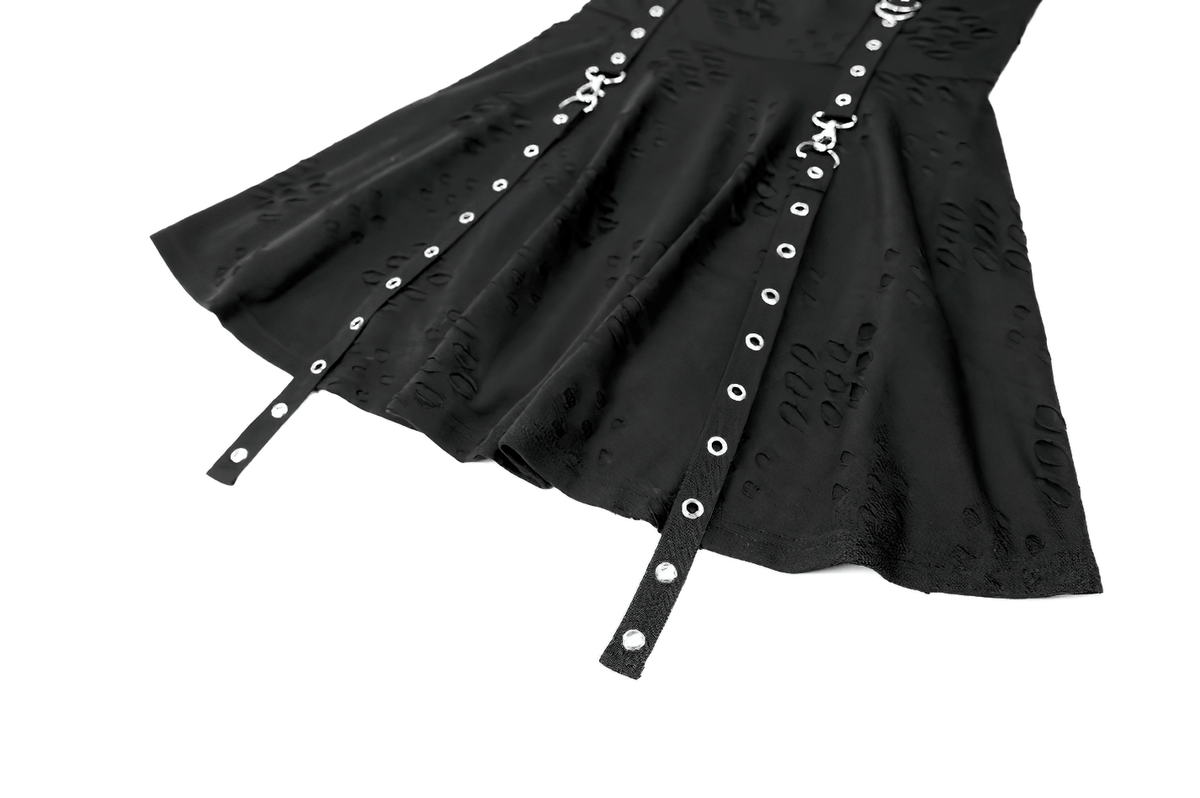 Gothic Distressed Mini Dress with Harness Straps and Rings