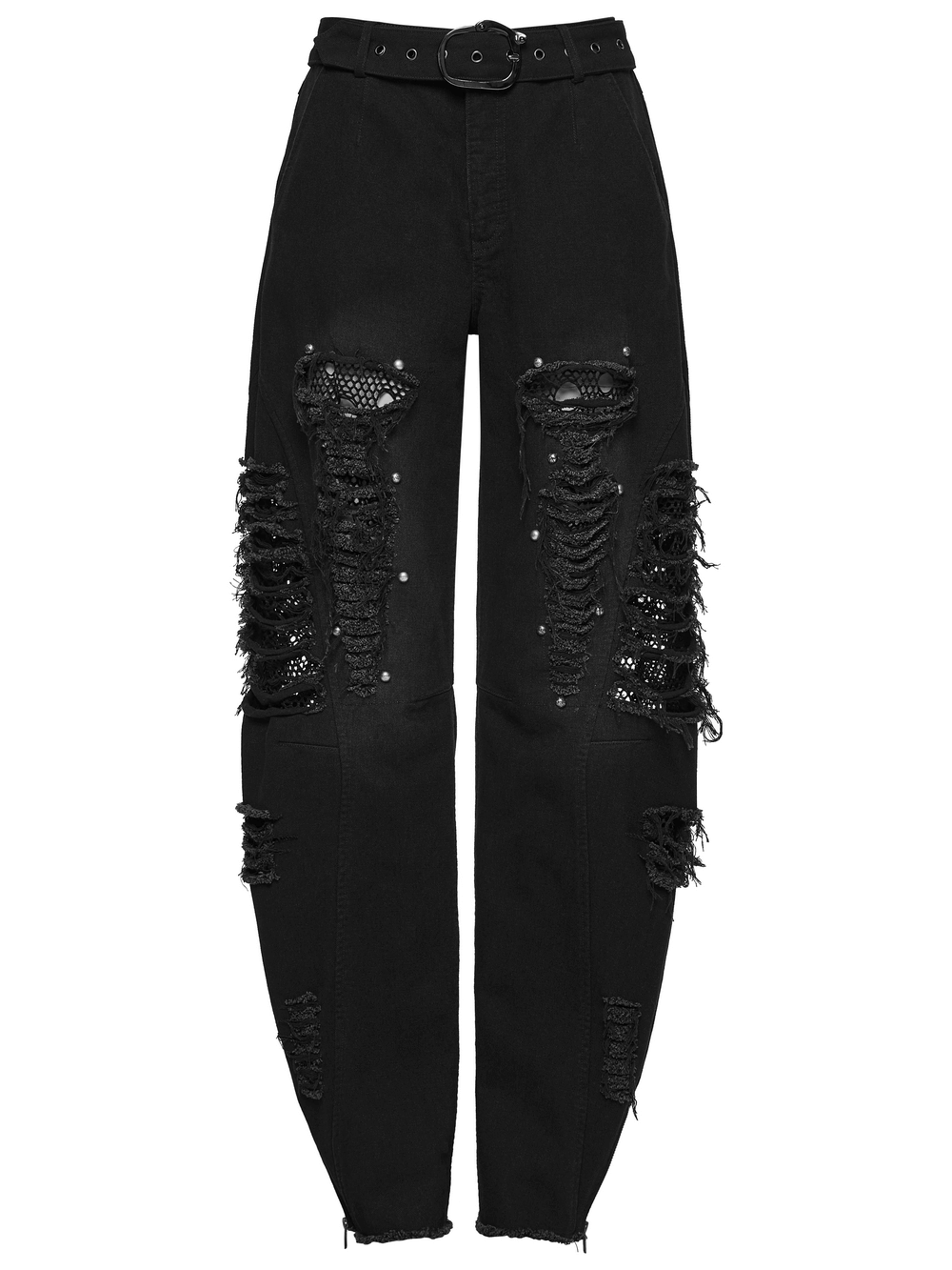 Gothic Distressed Studded Jeans with Mesh Paneling