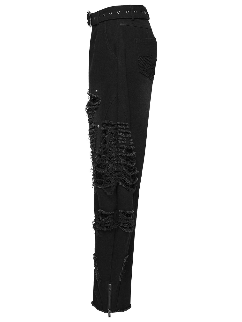 Gothic Distressed Studded Jeans with Mesh Paneling