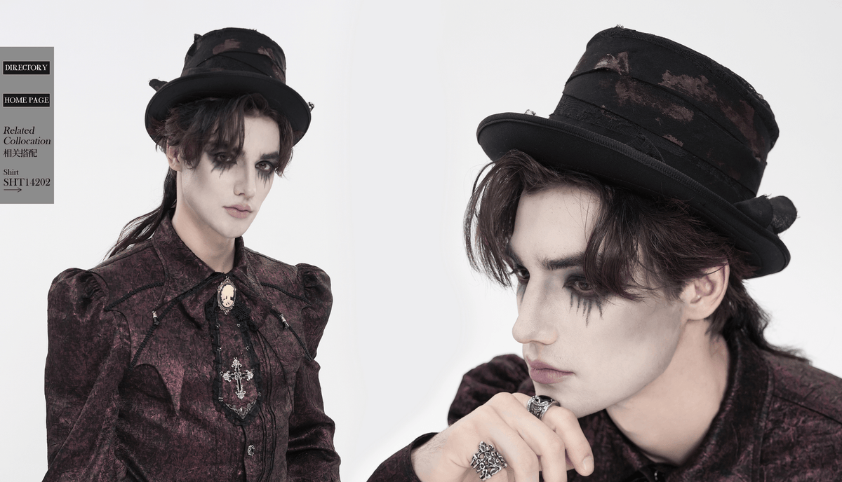 Gothic Distressed Top Hat With Vintage Lace Trim