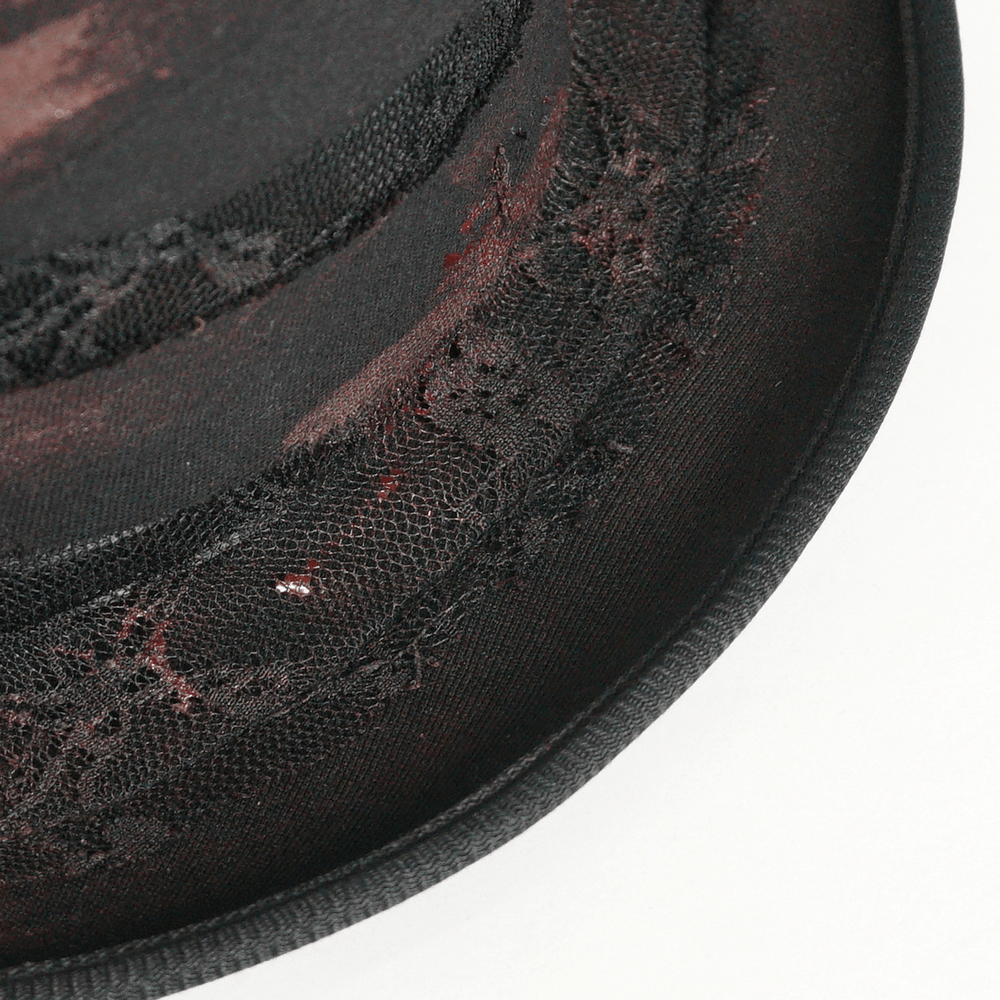Gothic Distressed Top Hat With Vintage Lace Trim