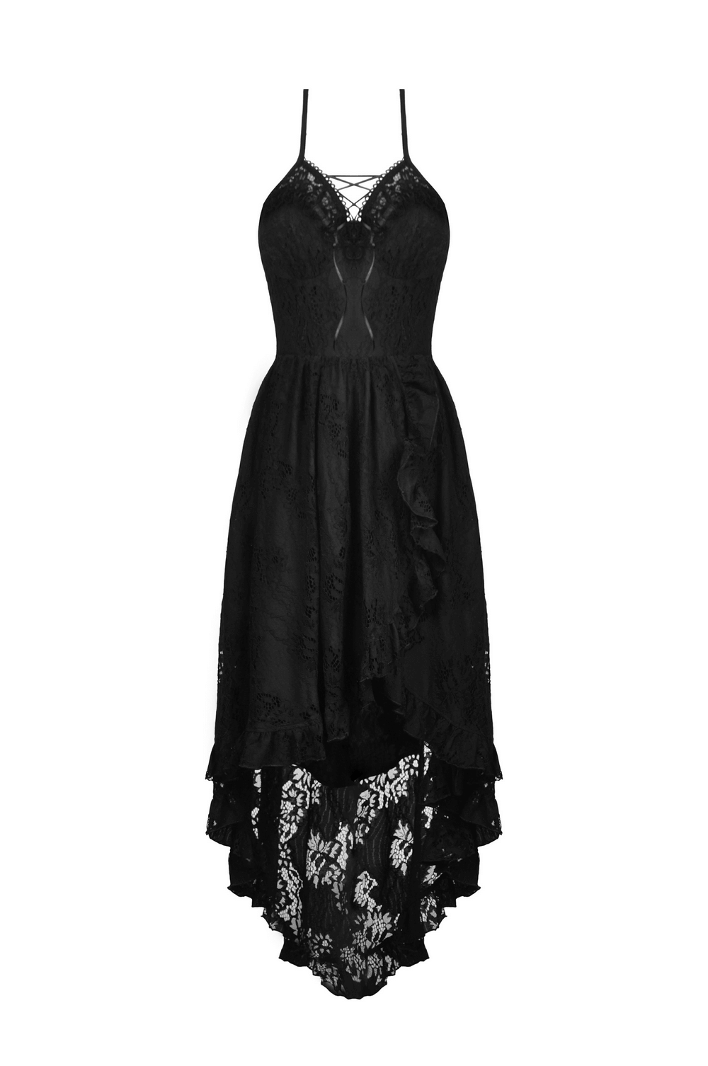 Gothic Dovetail Lace Dress with Ruffle Detailing