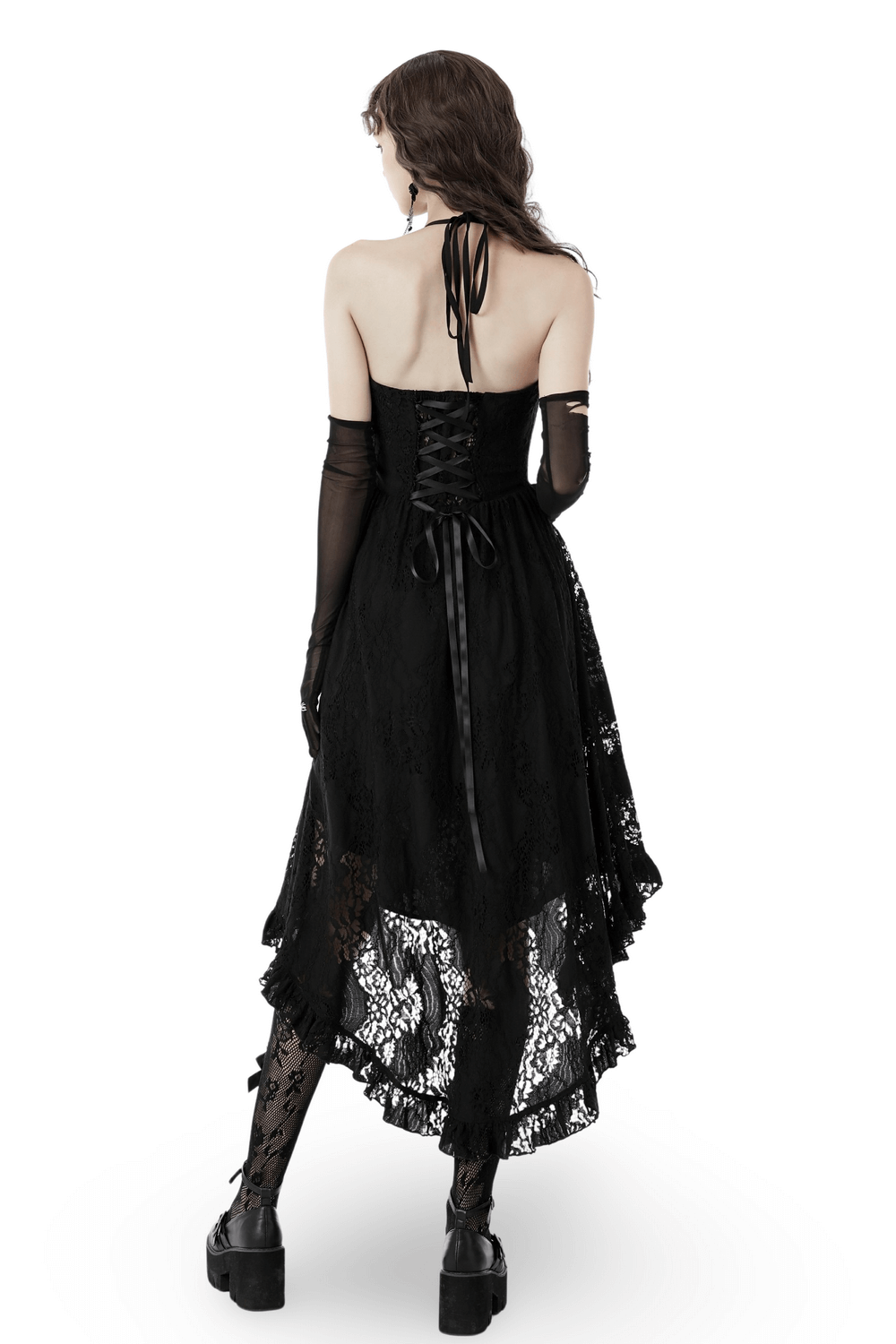 Gothic Dovetail Lace Dress with Ruffle Detailing