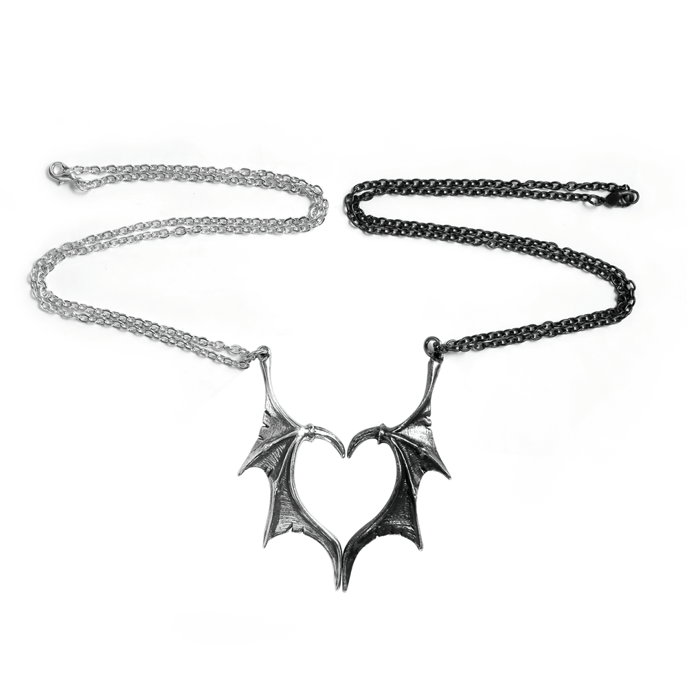 Gothic Dragon Wing Heart Pendant Set for Couples