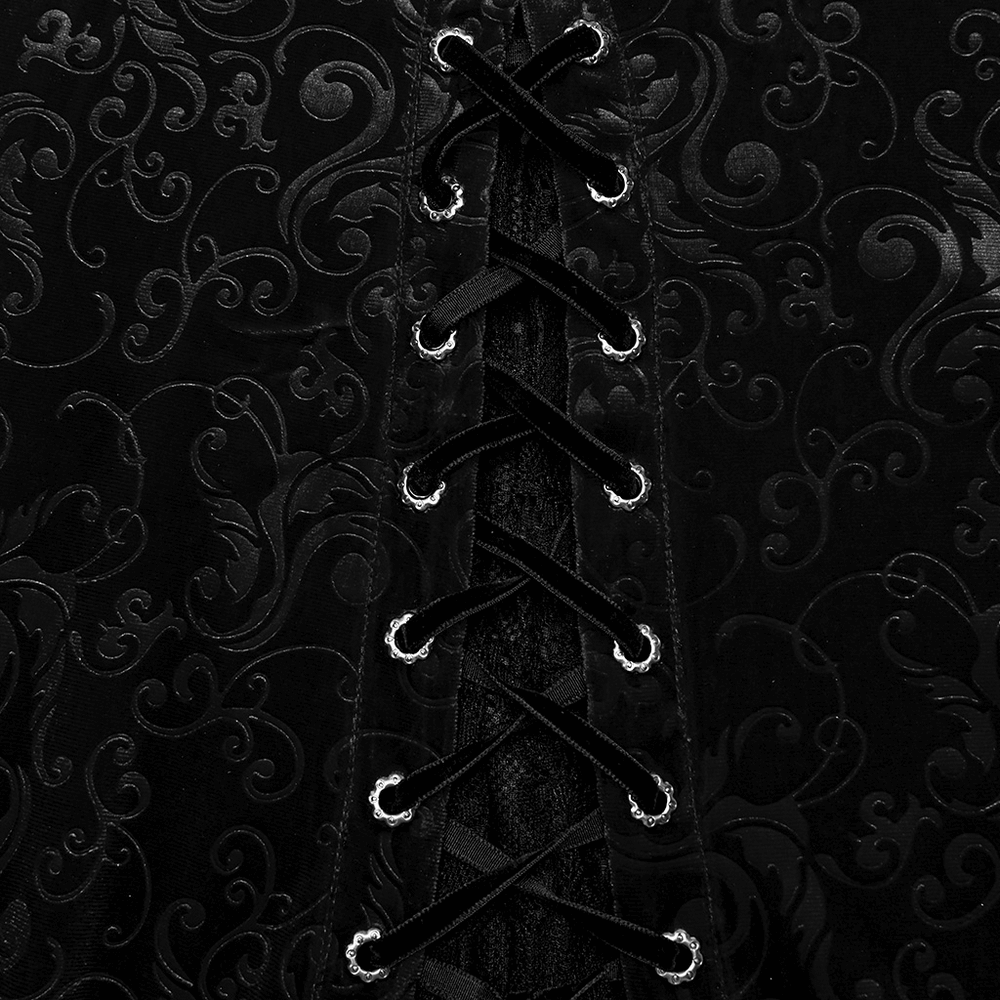 Gothic Elegance Velvet Lace-Up Long Dress in Black