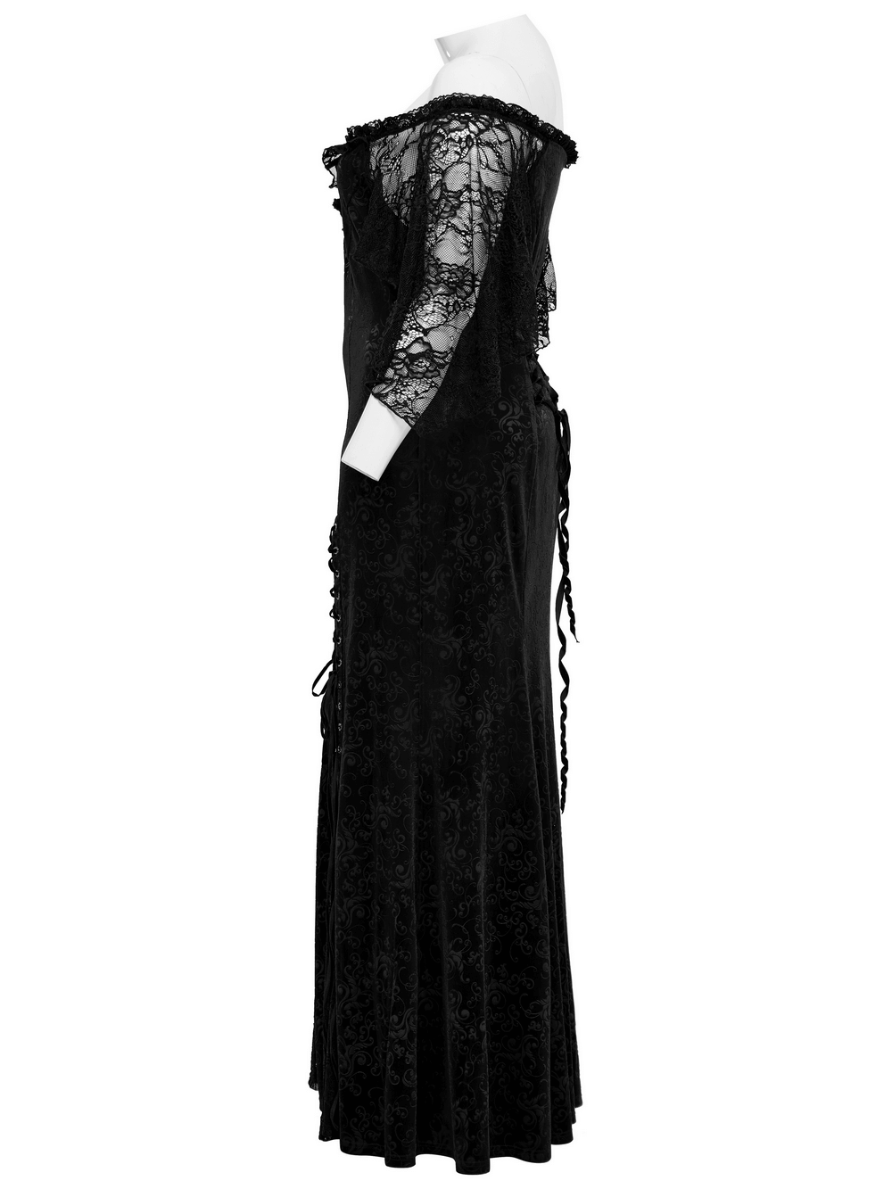 Gothic Elegance Velvet Lace-Up Long Dress in Black