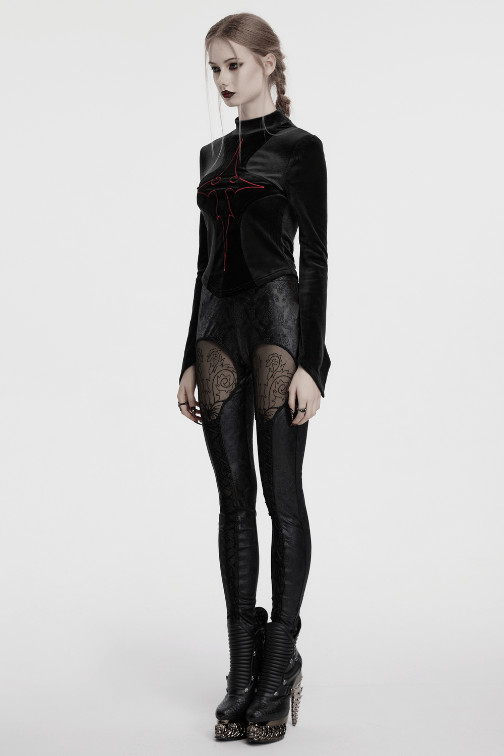 Gothic Embossed Hollow Out Leggings with Drawstrings