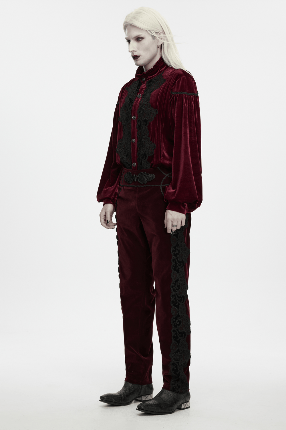 Gothic Embroidered Pants with Lace-Up Back and Frog Button