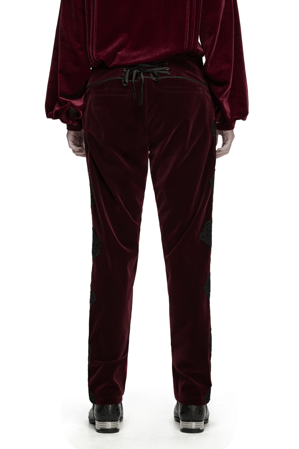 Gothic Embroidered Pants with Lace-Up Back and Frog Button