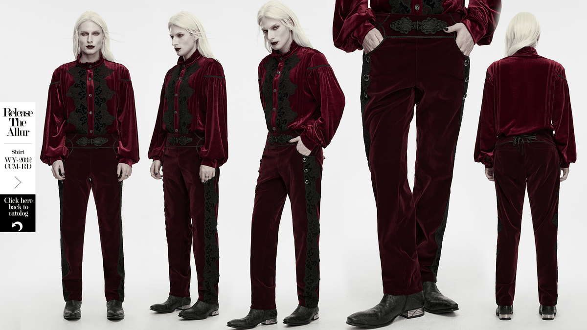 Gothic Embroidered Pants with Lace-Up Back and Frog Button