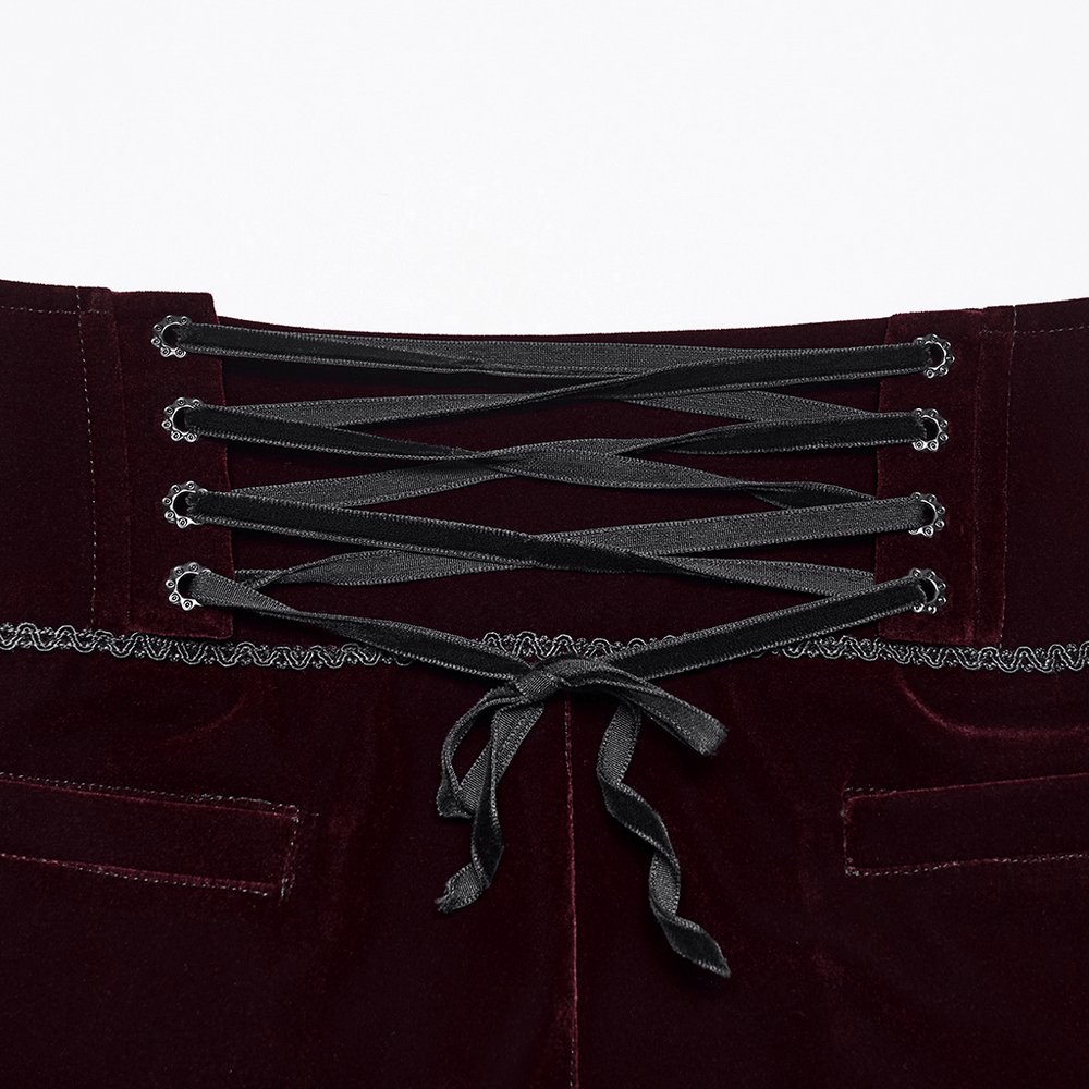 Gothic Embroidered Pants with Lace-Up Back and Frog Button