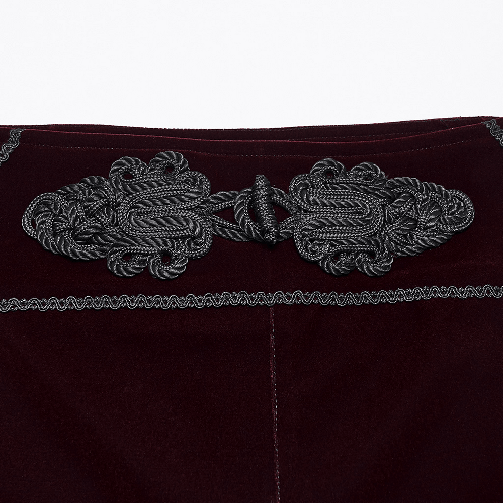 Gothic Embroidered Pants with Lace-Up Back and Frog Button