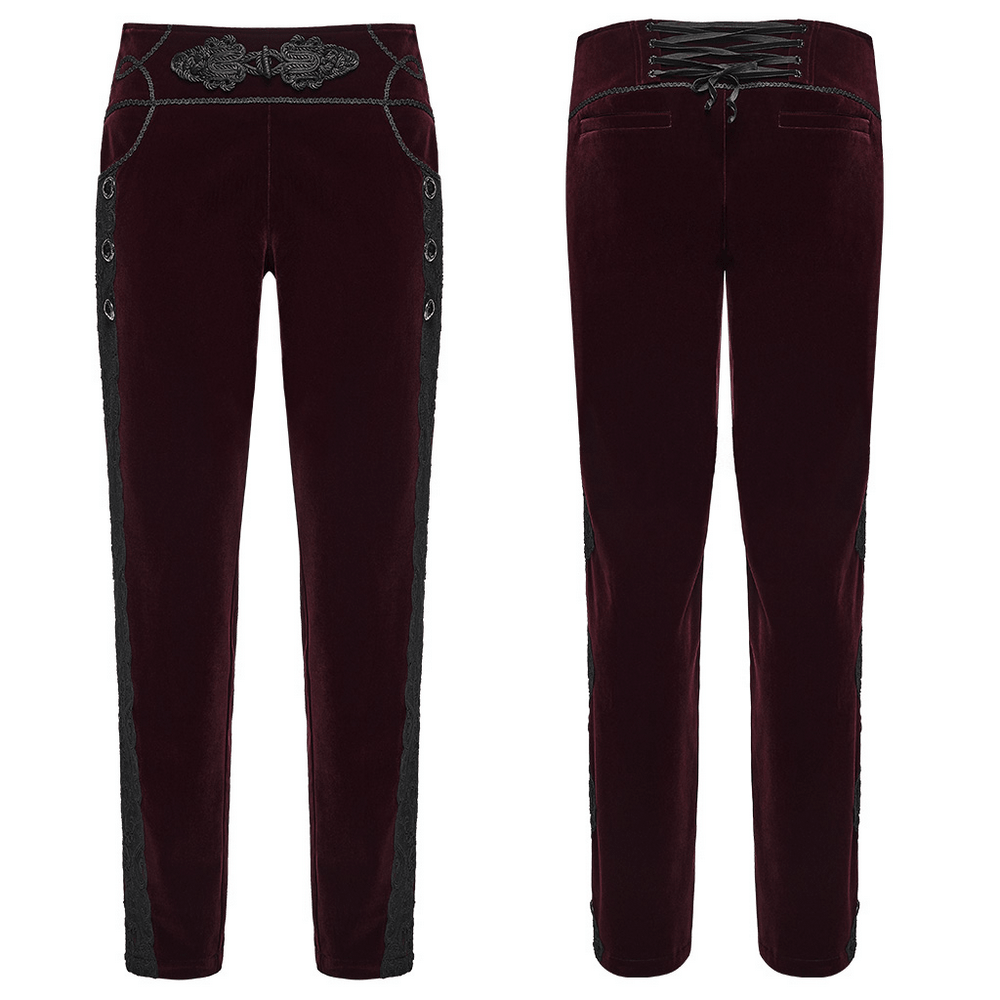 Gothic Embroidered Pants with Lace-Up Back and Frog Button