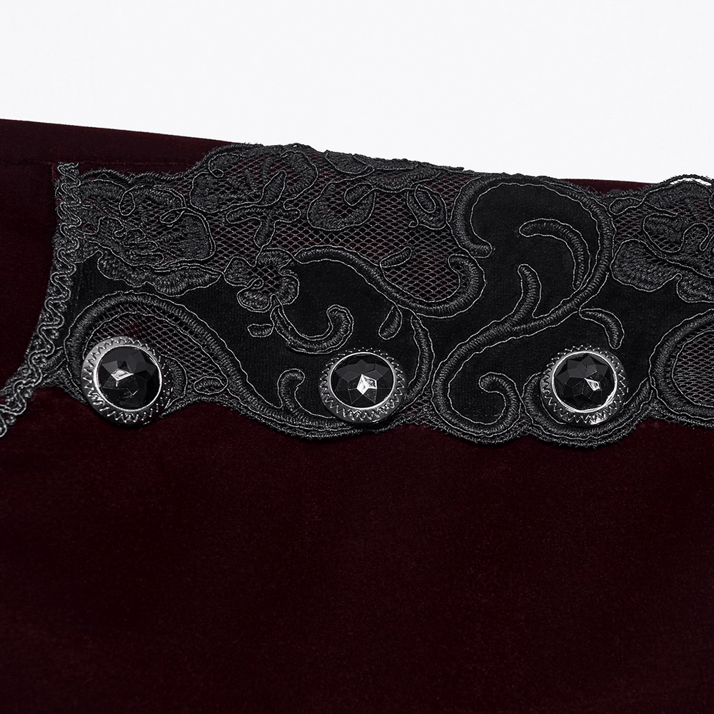 Gothic Embroidered Pants with Lace-Up Back and Frog Button