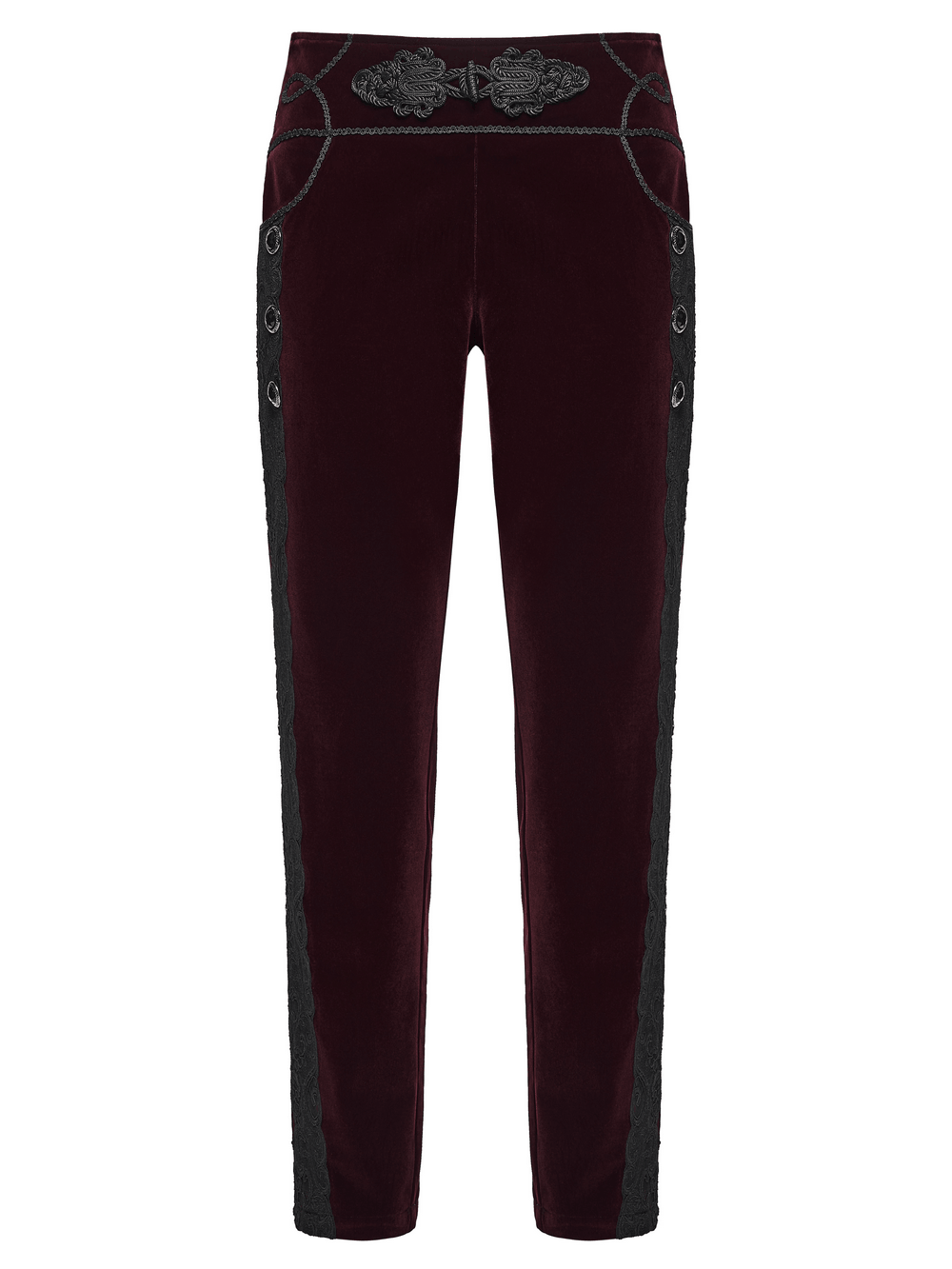 Gothic Embroidered Pants with Lace-Up Back and Frog Button
