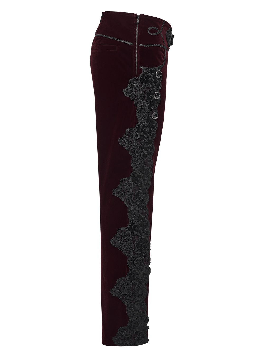 Gothic Embroidered Pants with Lace-Up Back and Frog Button