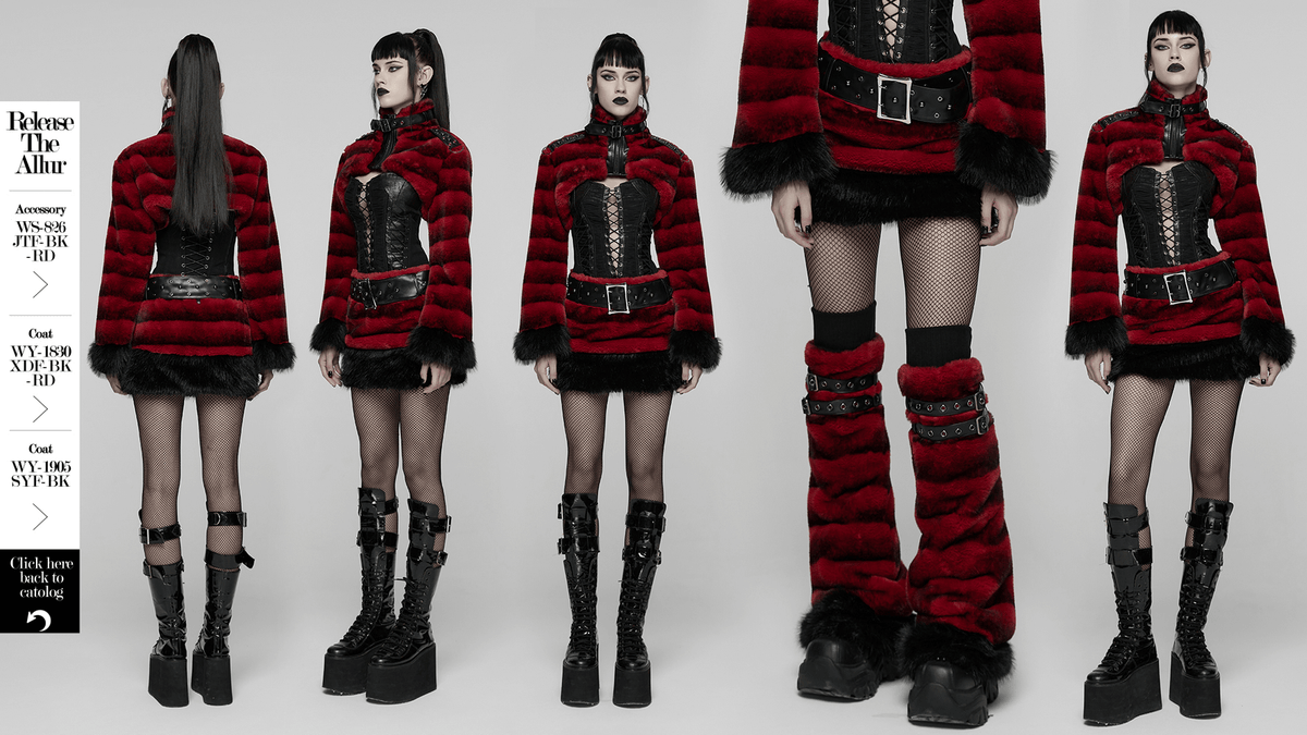 Gothic Faux Fur Mini Skirt with Belt and Studs